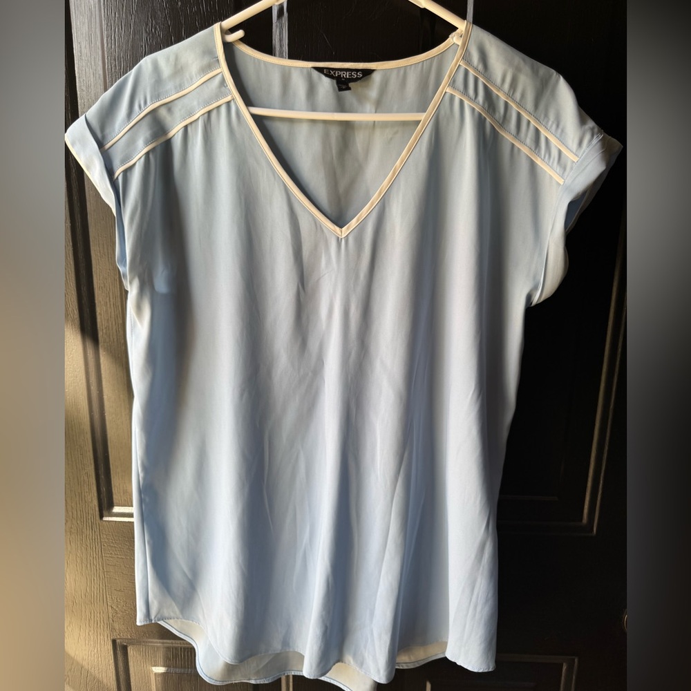 Express Sky Blue V-Neck Blouse